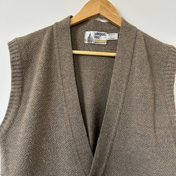 VTG London Fog Cardigan Sweater Vest Brown Knit Pockets USA L Grandpacore - Picture 3 of 7